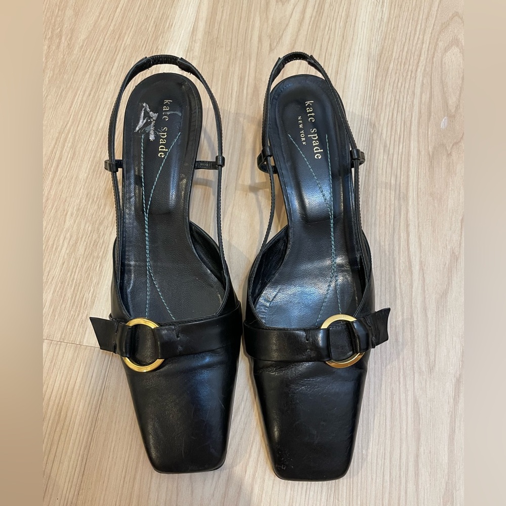 Square toe Kate Spade kitten heels